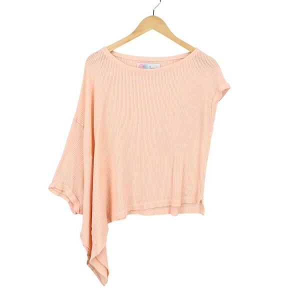 FP Beach Open Knit Asymmetrical Hem Drop Sleeve Off Shoulder Light Peach Top XS - Picture 1 of 6